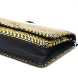 Yellow and Black Patent Calfskin Striped Wallet on Chain