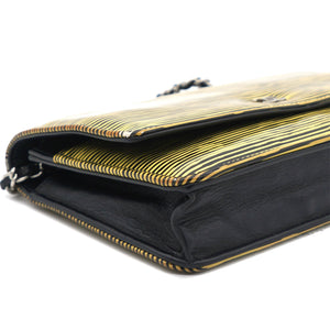 Yellow and Black Patent Calfskin Striped Wallet on Chain