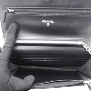Yellow and Black Patent Calfskin Striped Wallet on Chain