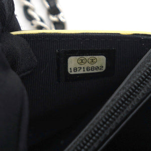 Yellow and Black Patent Calfskin Striped Wallet on Chain