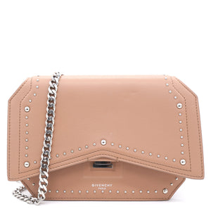 Studded Leather Bow Cut Chain Flap Nude Bag