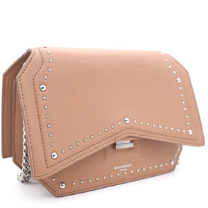 Studded Leather Bow Cut Chain Flap Nude Bag