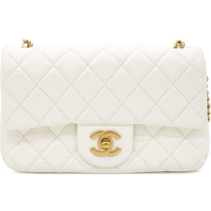Pearl Crush Rectangular Flap Bag White Lambskin Antique Gold Hardware