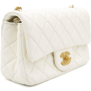 Pearl Crush Rectangular Flap Bag White Lambskin Antique Gold Hardware