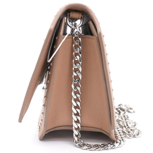 Studded Leather Bow Cut Chain Flap Nude Bag