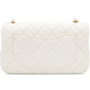 Pearl Crush Rectangular Flap Bag White Lambskin Antique Gold Hardware