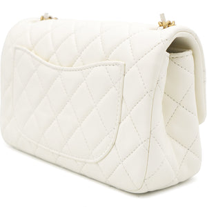 Pearl Crush Rectangular Flap Bag White Lambskin Antique Gold Hardware