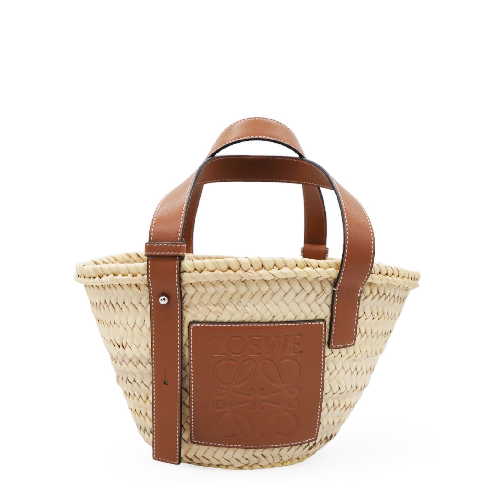 Small Basket Bag In Palm Leaf And Calfskin Natural/Tan