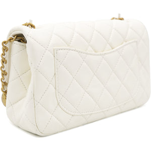 Pearl Crush Rectangular Flap Bag White Lambskin Antique Gold Hardware
