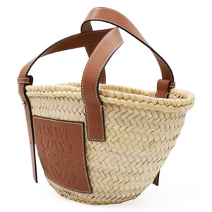 Small Basket Bag In Palm Leaf And Calfskin Natural/Tan