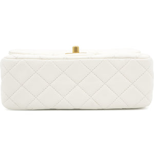 Pearl Crush Rectangular Flap Bag White Lambskin Antique Gold Hardware
