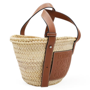Small Basket Bag In Palm Leaf And Calfskin Natural/Tan