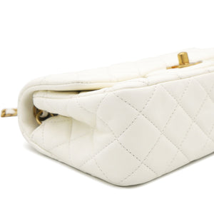 Pearl Crush Rectangular Flap Bag White Lambskin Antique Gold Hardware