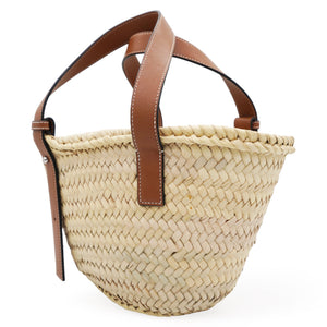Small Basket Bag In Palm Leaf And Calfskin Natural/Tan