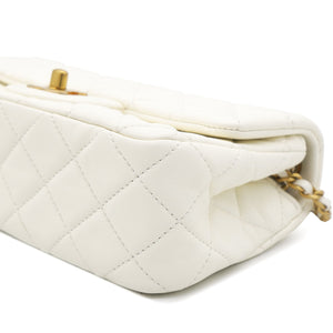 Pearl Crush Rectangular Flap Bag White Lambskin Antique Gold Hardware