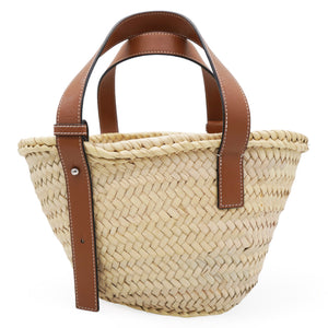 Small Basket Bag In Palm Leaf And Calfskin Natural/Tan