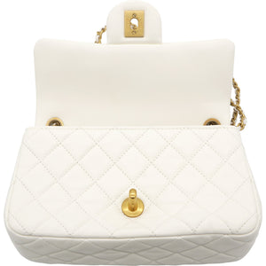 Pearl Crush Rectangular Flap Bag White Lambskin Antique Gold Hardware