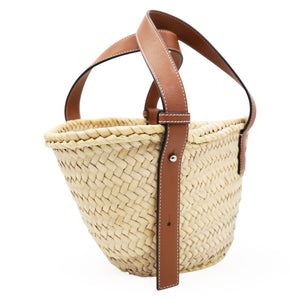 Small Basket Bag In Palm Leaf And Calfskin Natural/Tan