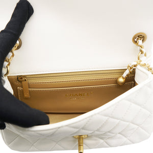 Pearl Crush Rectangular Flap Bag White Lambskin Antique Gold Hardware