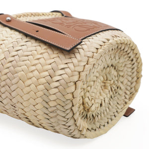 Small Basket Bag In Palm Leaf And Calfskin Natural/Tan