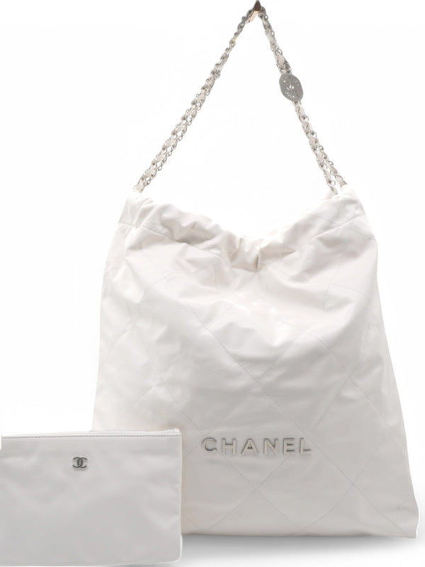 Shiny Quilted Large Chanel 22 White