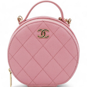Caviar Quilted Round Handle With Care Vanity With Chain Pink