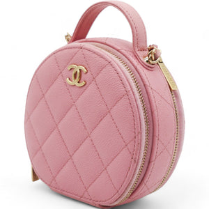 Caviar Quilted Round Handle With Care Vanity With Chain Pink
