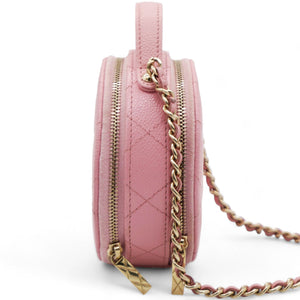 Caviar Quilted Round Handle With Care Vanity With Chain Pink
