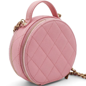 Caviar Quilted Round Handle With Care Vanity With Chain Pink
