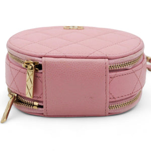 Caviar Quilted Round Handle With Care Vanity With Chain Pink