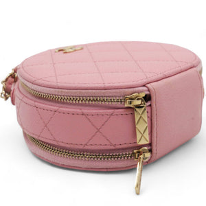 Caviar Quilted Round Handle With Care Vanity With Chain Pink