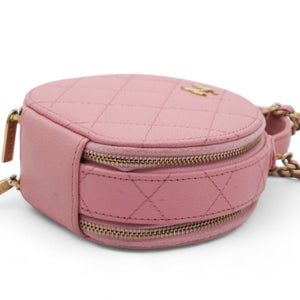Caviar Quilted Round Handle With Care Vanity With Chain Pink