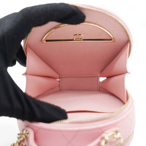 Caviar Quilted Round Handle With Care Vanity With Chain Pink