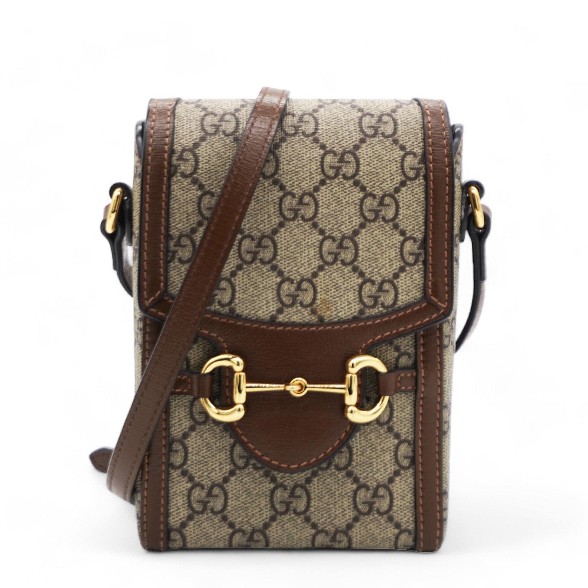 GG Supreme Monogram Mini Horsebit 1955 Crossbody Bag Beige Brown