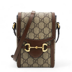 GG Supreme Monogram Mini Horsebit 1955 Crossbody Bag Beige Brown