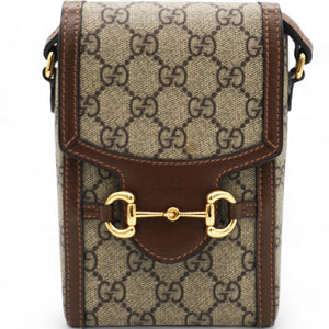 GG Supreme Monogram Mini Horsebit 1955 Crossbody Bag Beige Brown