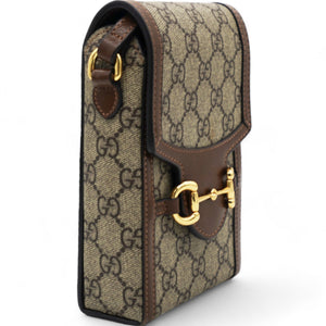 GG Supreme Monogram Mini Horsebit 1955 Crossbody Bag Beige Brown