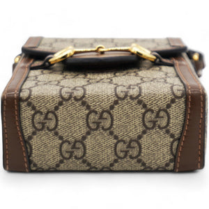 GG Supreme Monogram Mini Horsebit 1955 Crossbody Bag Beige Brown