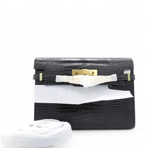 Shiny Crocodile Embossed Manhattan Baguette Black