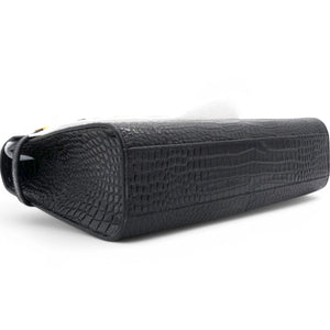 Shiny Crocodile Embossed Manhattan Baguette Black