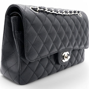 Caviar Quilted Medium Double Flap Black