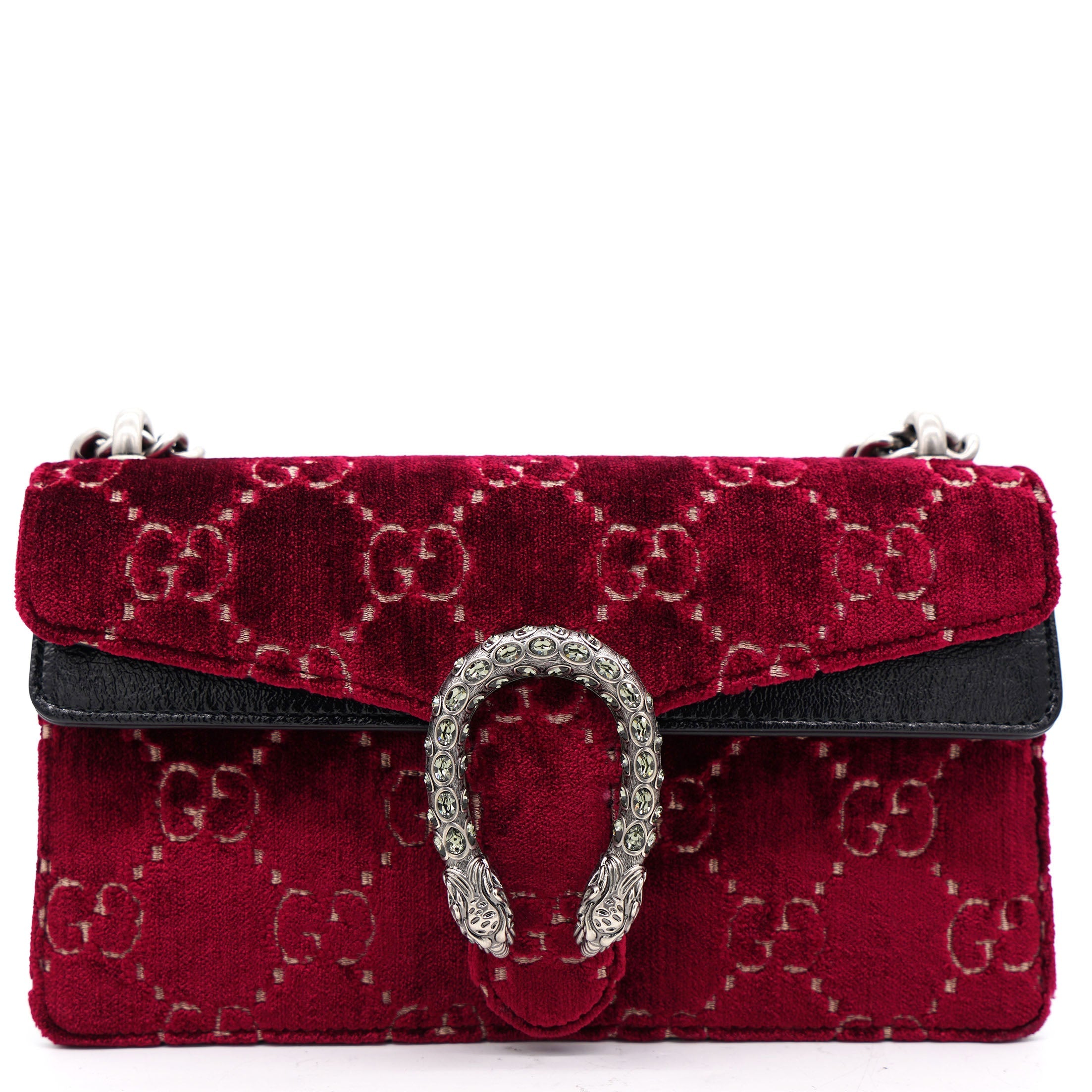 Red/Black GG Velvet and Leather Small Dionysus Shoulder Bag