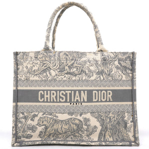 Beige/Grey Embroidered Canvas Toile de Jouy Book Tote