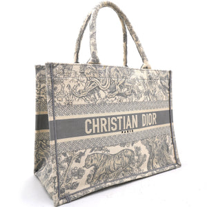 Beige/Grey Embroidered Canvas Toile de Jouy Book Tote