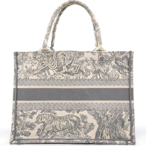 Beige/Grey Embroidered Canvas Toile de Jouy Book Tote