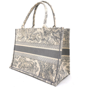Beige/Grey Embroidered Canvas Toile de Jouy Book Tote