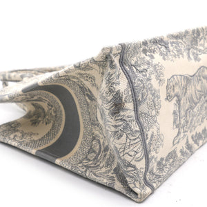 Beige/Grey Embroidered Canvas Toile de Jouy Book Tote