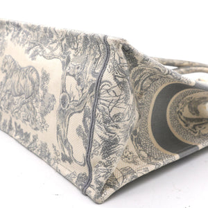 Beige/Grey Embroidered Canvas Toile de Jouy Book Tote