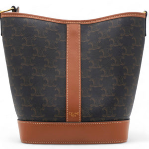 Triomphe Canvas Calfskin  Bucket Bag Tan