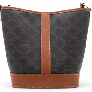 Triomphe Canvas Calfskin  Bucket Bag Tan